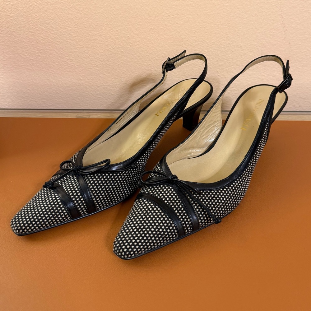 Vintage Bruno Magli Black and White Slingback Kitten Heels